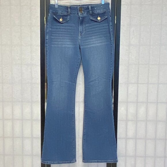 d. jeans Denim - D Jeans High Wide Waistband Bootcut Stretch Denim Jeans Faded Medium Wash 8